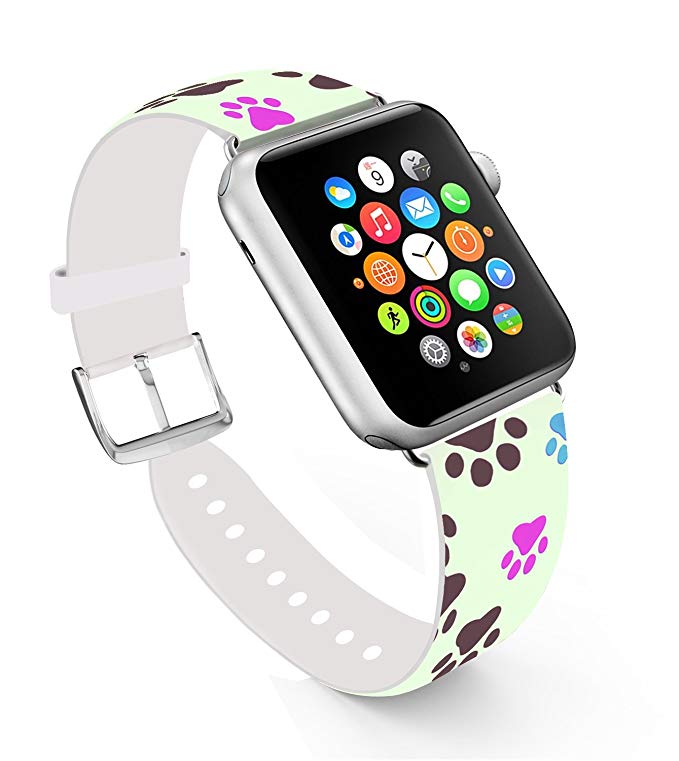 For Apple Watch Band 38mm,Ecute Replacement Band Leather Iwatch Strap With Silver Metal Clasp for Iwatch 38mm Series 3/Series 2/Series 1/Edition/Sport - Multicolor Dog Paw