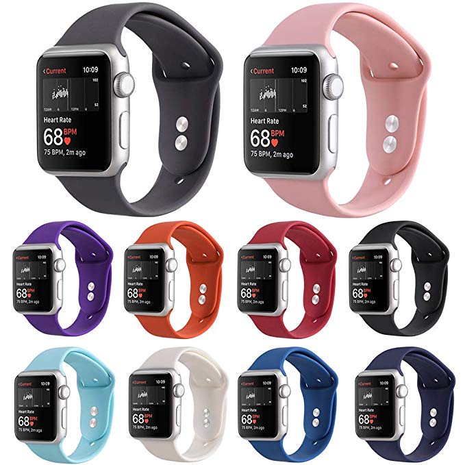 Kaome Compatible with Apple Watch Band 42mm,Soft Strap Sport Band for iWatch Apple Watch Series 4, Series 3, Series 2, and Series 1(S/M,10 Pack)