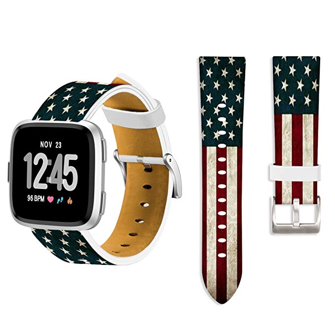 For Fitbit Versa Bands Flag,Ecute Replacement Band Fitbit Versa Leather Bands Strap For Fitbit Versa SmartWatch -American Flag