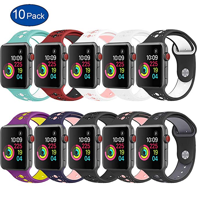 GHIJKL Sports Band Compatible Apple Watch 44mm 42mm, Soft Silicone Replacement iWatch Wristband Apple Watch Sport, Series 1, 2, 3, 4-10 Pack- 44mm 42mm