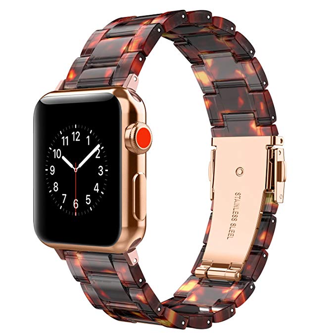 Wearlizer Compatible Apple Watch Band 42mm Womens Mens iWatch Lightweight Resin Wristband Replacement Strap Cool Bracelet, Stainless Steel Clasp Series 3, Series 2, Series 1, Sport, Edition-Tortoise