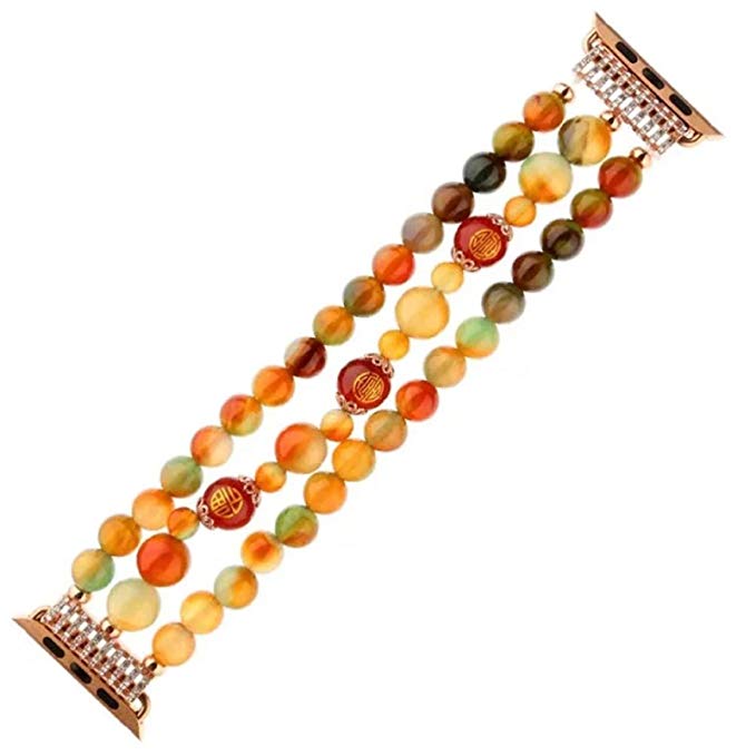 Owill Fashion Sports Beaded Bracelet Strap Luxury Agate Design Band For Apple Watch Series 3/2/1 42MM/38MM (Multicolour 42)