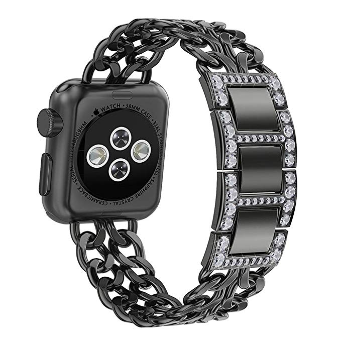 AOKAY Replacement Bands Compatible for Apple Watch 38mm 42mm Stainless Steel Metal Cowboy Chain Strap Wrist Band for Apple Watch 40mm 44mm Series 4 3 2 1 Sport and Edition