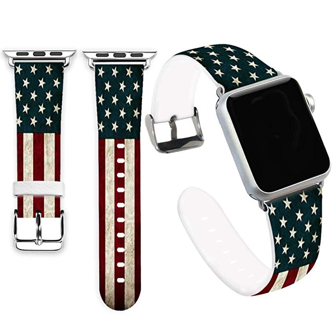 Flag Bands for Apple Watch 42mm,Jolook Soft Leather Sport Style Replacement iWatch Band Strap for iWatch 44mm Series 4/42mm Series 3 Series 2 Series 1 - American Flag