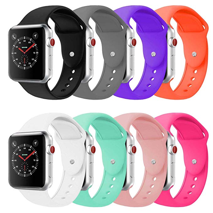 BOTOMALL Compatible With Apple Watch Band 38mm 40mm 42mm 44mm Classic Silicone Sport Replacement Strap Bracelet for iwatch all Models Series 4 Series 3 Series 2 Series 1 S/M M/L (8Pack, 38/40mm S/M)