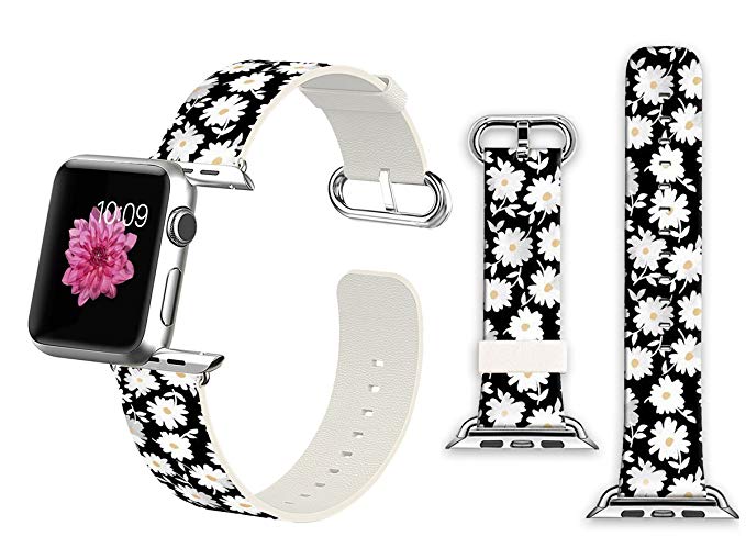 iWatch Leather Band 38mm, Band with Adapter for Apple Watch Strap 38mm - Small fresh white daisies Woman