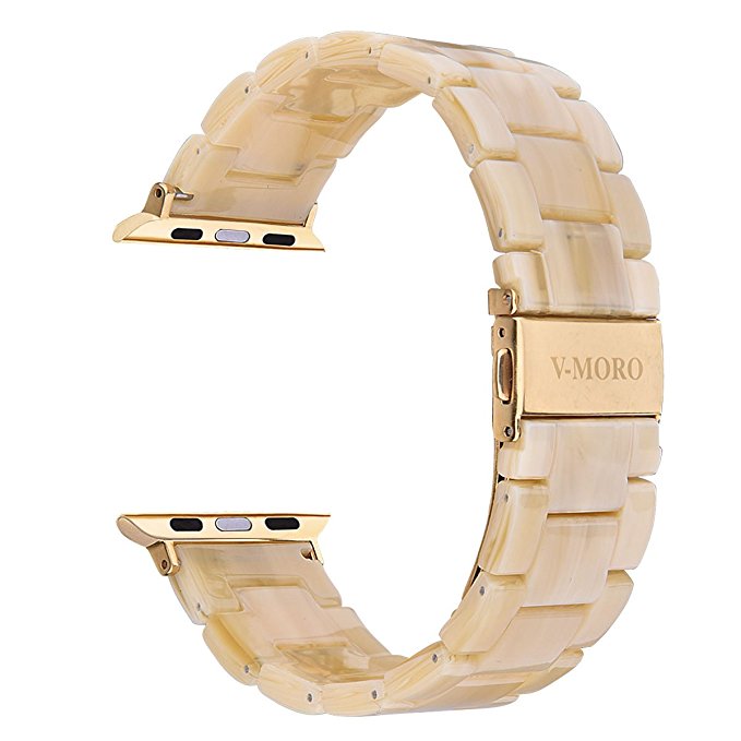V-Moro Compatible Apple Watch Bands 38mm Women - Fashion Resin iWatch Band Bracelet Metal Stainless Steel Gold Buckle for Apple Watch Series 3 Series 1 Series 2(Light Cream, 38mm(5''-7.67''))