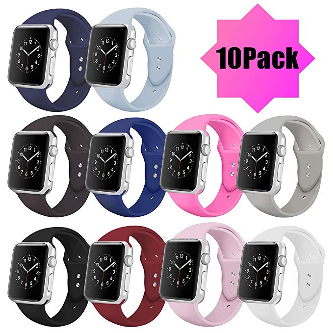 DaQin Band Compatible with Apple Watch 38/40mm 42/44mm,10 Pack Sport Replacement Bands for iWatch Series 4, Series 3, Series 2, Series 1
