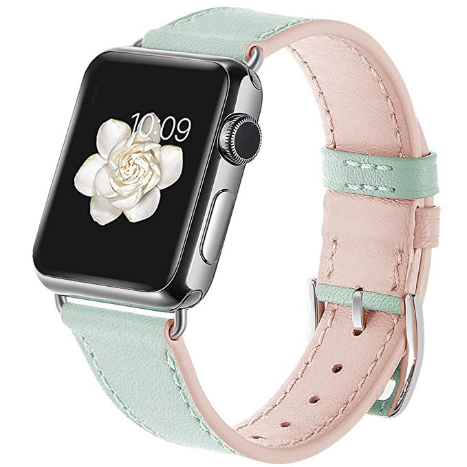 iWatch Bands 38mm Womens, OCYCLONE Premium Vintage Genuine Leather Band Replacement Strap Accessories with Stainless Steel Connector Clasp for iWatch Series 3 also fit Series 2 and Series 1 - Green