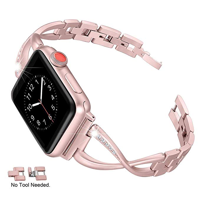 OULUCCI Stainless Steel Band Compatible Apple Watch Band 38mm 40mm Women Iwatch Series 4, Series 3, Series 2 1 Accessories Metal Wristband X-Link Sport Strap