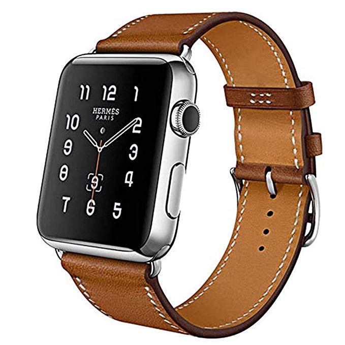MroTech Compatible for Apple Watch Band 42mm (44mm) Series 1 2 3 4, iWatch Band Strap Genuine Leather Wristband Replacement Watchband for Apple Watch Sport Edition Nike+ Smartwatch (Brown, 42 mm)