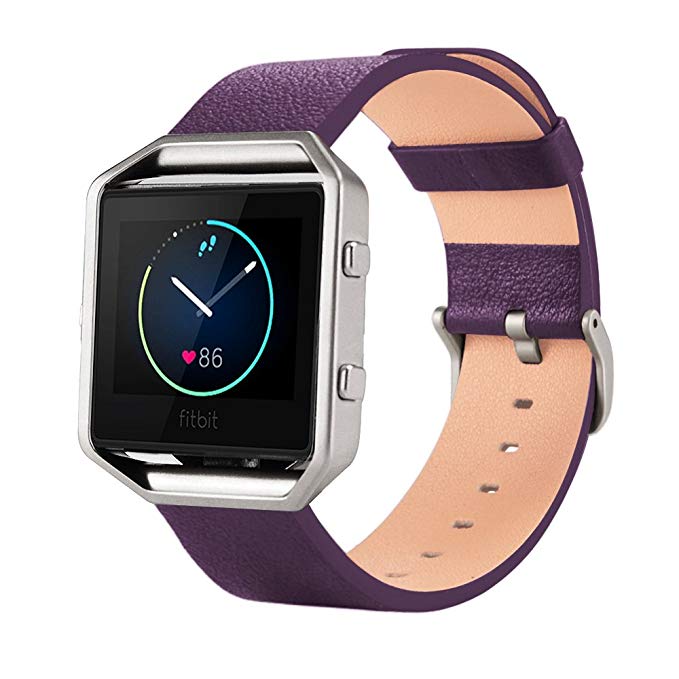 Element Works Wrist Fitbit Blaze band | Genuine Leather Replacement Band with Silver Frame for Fitbit Blaze Smart Watch (Large) - Purple