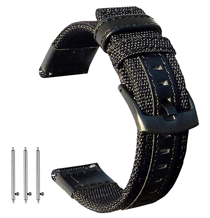 Compatible Samsung Galaxy Watch (42mm) Bands & Vivoactive 3 Bands, Olytop 20mm Premium Nylon Sport Strap Wristbands for Galaxy Watch 42mm/Garmin Vivoactive 3 /Ticwatch E Smartwatch (Black)