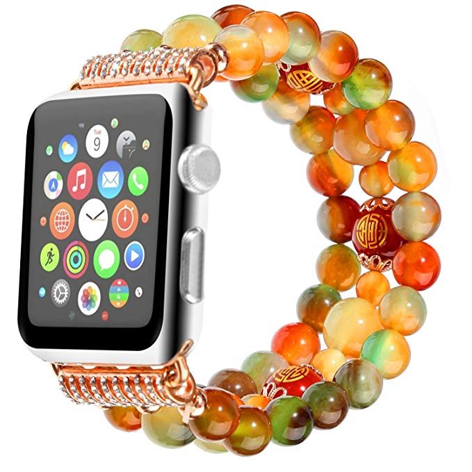 Juzzhou Watch Band For Apple Watch iWatch 38mm/42mm Series 1/2/3 All Model Faux Pearl/Agate Replacement With Metal Adapter