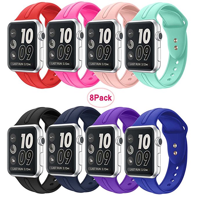 Sundo Sport Band Compatible with Apple Watch Band 42mm 44mm Classic Soft Silicone Wrist Strap Bracelet Replacement for iWatch Series 4 Series 3 Series 2 Series 1 S/M M/L（Colorful 42/44mm M/L）